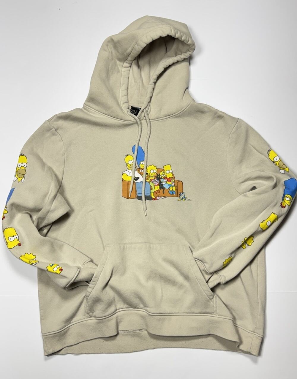 H&M Beige Regular Fit The Simpsons Graphic Pullover Hoodie Pockets Men's 2XL